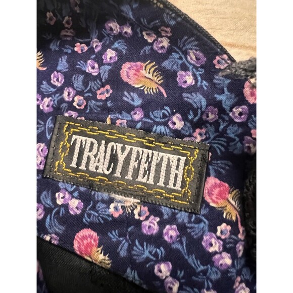 TRACEY FEITH Dress L black Cap Sleeve Lace Goth Witchy Linen Raw Hem - Picture 5 of 8